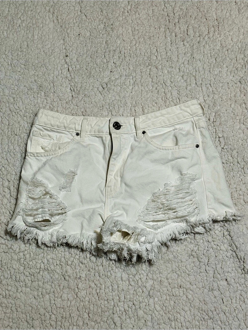 Distressed White Jean Shorts